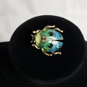 Vintage Enamel Beetle Brooch with Crystals